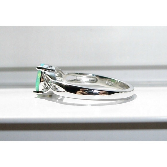 925 STERLING SILVER Lab Created Green Fire Opal Ring - Picture 9 of 15